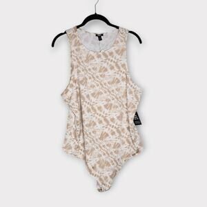 NEW Express Body Contour Snap Button Bodysuit Tan Cream Women's Size XL